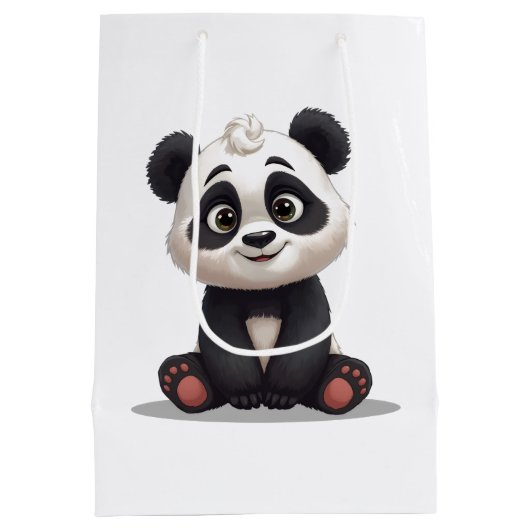 Sitting Panda Bear Cartoon Illustration Artwork Medium Cadeauzakje (Achterkant)