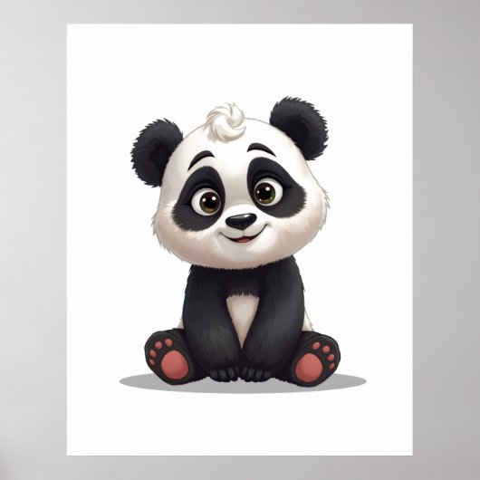 Sitting Panda Bear Cartoon Illustration Artwork Poster (Voorkant)