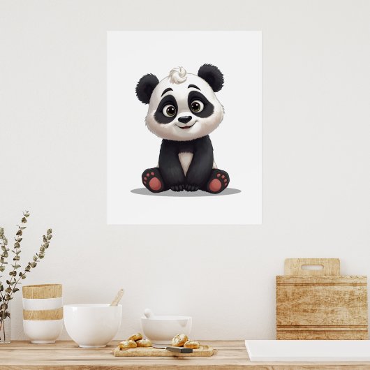 Sitting Panda Bear Cartoon Illustration Artwork Poster (Keuken)