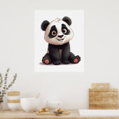 Sitting Panda Bear Cartoon Illustration Artwork Poster (Keuken)