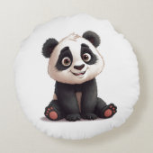 Sitting Panda Bear Cartoon Illustration Artwork Rond Kussen (Achterkant)