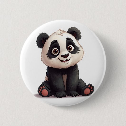 Sitting Panda Bear Cartoon Illustration Artwork Ronde Button 5,7 Cm (Voorkant)