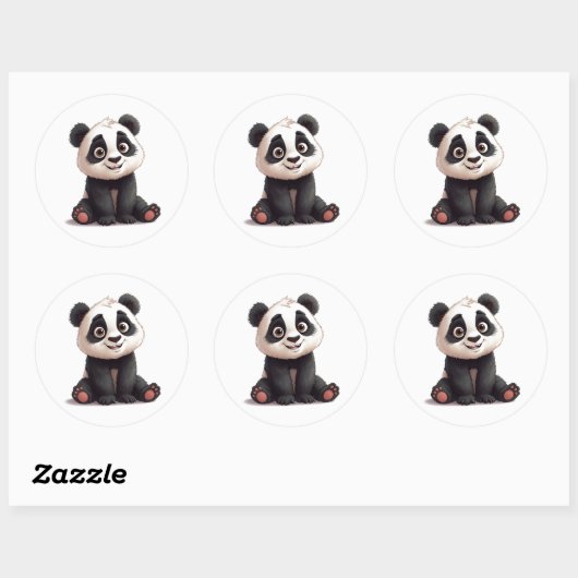 Sitting Panda Bear Cartoon Illustration Artwork Ronde Sticker (Vel)