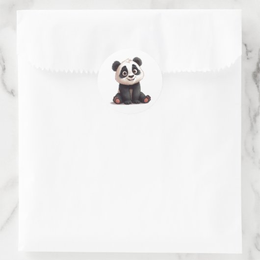 Sitting Panda Bear Cartoon Illustration Artwork Ronde Sticker (Tas)