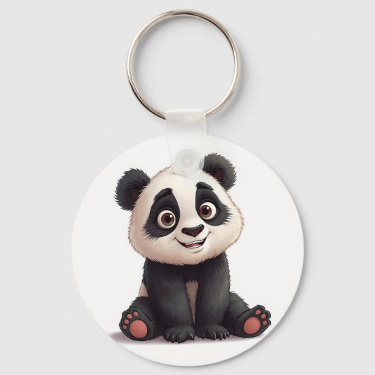 Sitting Panda Bear Cartoon Illustration Artwork Sleutelhanger (Voorkant)