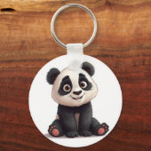 Sitting Panda Bear Cartoon Illustration Artwork Sleutelhanger (Voorkant)