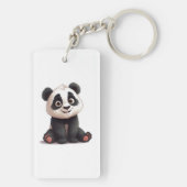 Sitting Panda Bear Cartoon Illustration Artwork Sleutelhanger (achterkant)