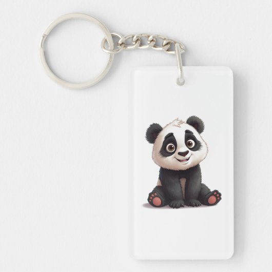 Sitting Panda Bear Cartoon Illustration Artwork Sleutelhanger (Voorkant)