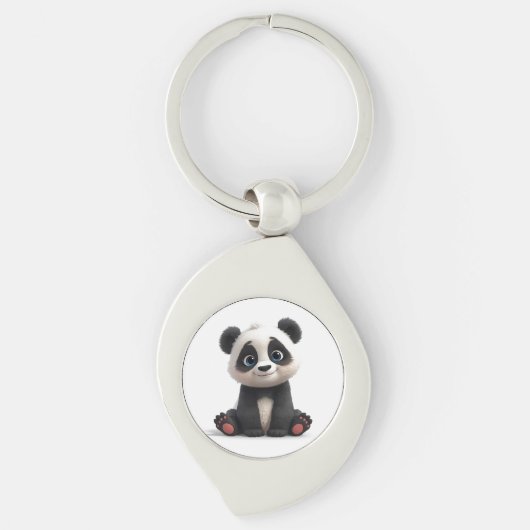Sitting Panda Bear Cartoon Illustration Artwork Sleutelhanger (Voorkant)