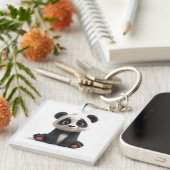 Sitting Panda Bear Cartoon Illustration Artwork Sleutelhanger (Voorkant Rechts)