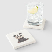 Sitting Panda Bear Cartoon Illustration Artwork Stenen Onderzetter (Zijkant)