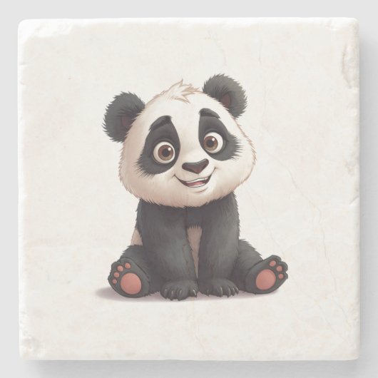 Sitting Panda Bear Cartoon Illustration Artwork Stenen Onderzetter (Voorkant)