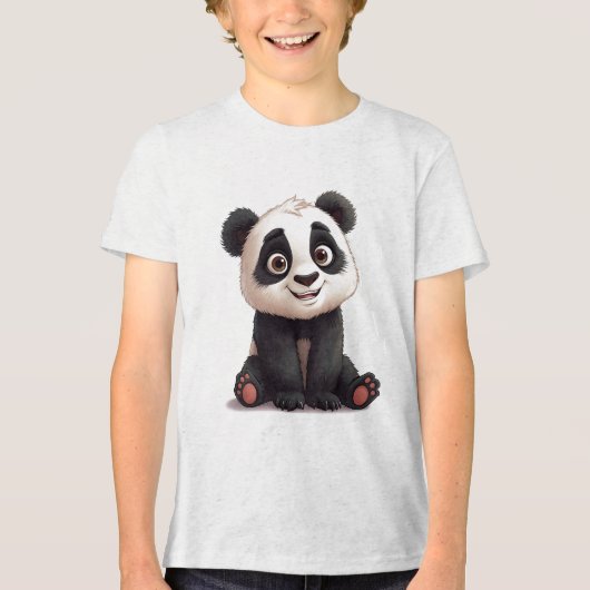 Sitting Panda Bear Cartoon Illustration Artwork Tri-Blend Shirt (Voorkant)