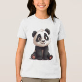 Sitting Panda Bear Cartoon Illustration Artwork Tri-Blend Shirt (Voorkant)