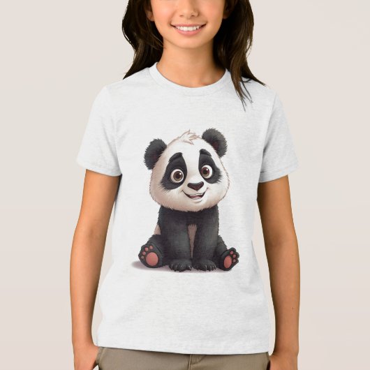 Sitting Panda Bear Cartoon Illustration Artwork Tri-Blend Shirt (Voorkant)
