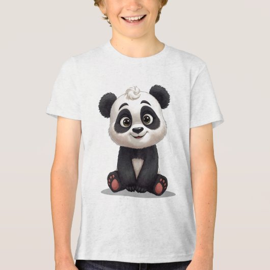 Sitting Panda Bear Cartoon Illustration Artwork Tri-Blend Shirt (Voorkant)