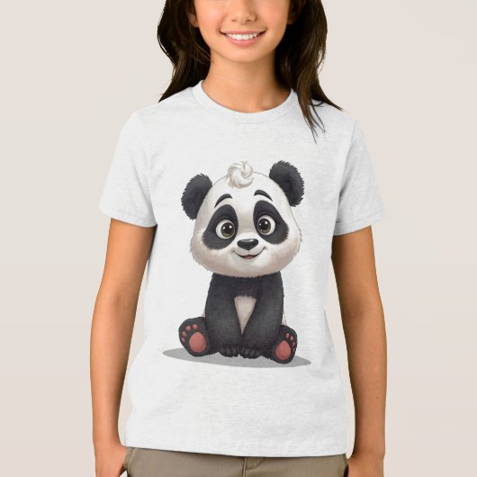 Sitting Panda Bear Cartoon Illustration Artwork Tri-Blend Shirt (Voorkant)