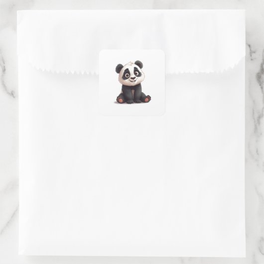 Sitting Panda Bear Cartoon Illustration Artwork Vierkante Sticker (Tas)