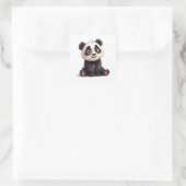 Sitting Panda Bear Cartoon Illustration Artwork Vierkante Sticker (Tas)