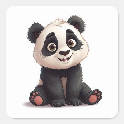 Sitting Panda Bear Cartoon Illustration Artwork Vierkante Sticker (Voorkant)