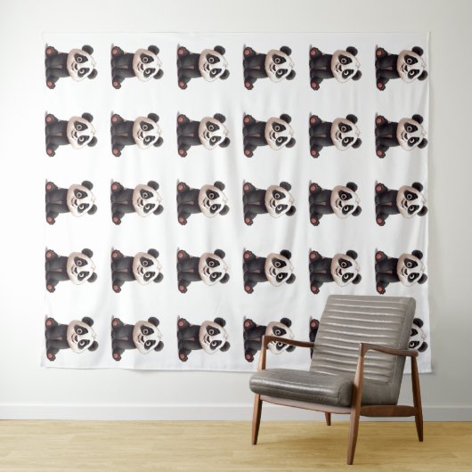 Sitting Panda Bear Cartoon Illustration Artwork Wandkleed (In Situ (horizontaal))