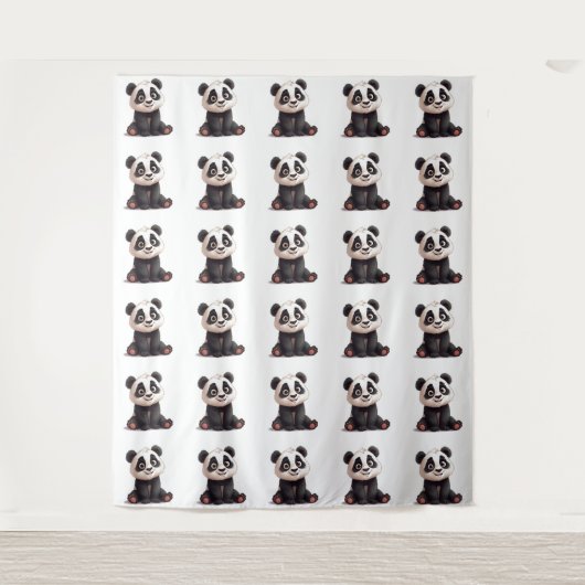 Sitting Panda Bear Cartoon Illustration Artwork Wandkleed (Voorkant)