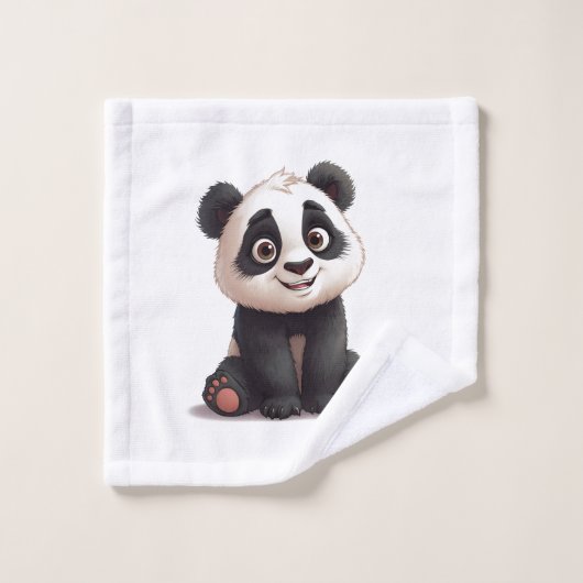 Sitting Panda Bear Cartoon Illustration Artwork Washandje (Wasdoekje)