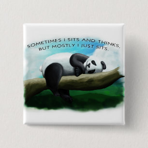 Sitting Panda Vierkante Button 5,1 Cm