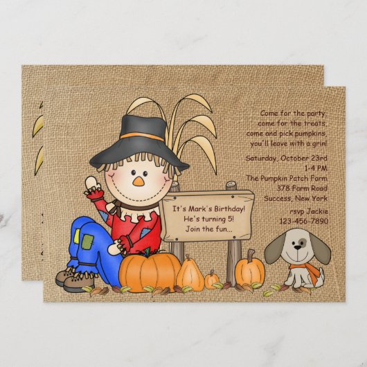 Sitting Scarecrow-uitnodiging Kaart (Voorkant / Achterkant)