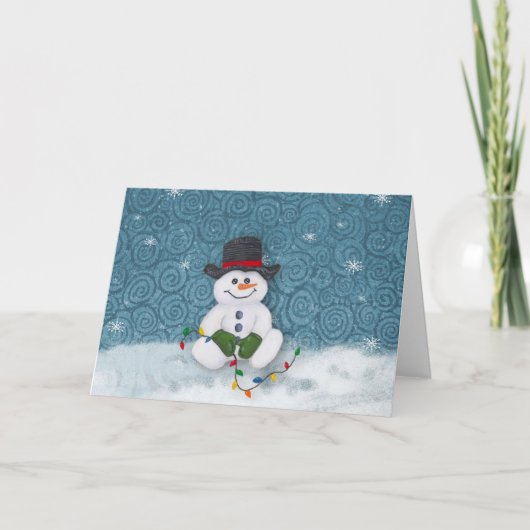 Sitting Snowman-kerstKaart Feestdagen Kaart (Voorkant)