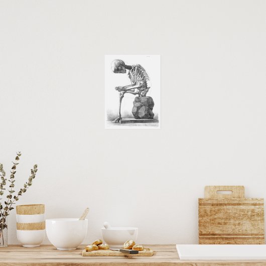 Sitting vintage skeleton thinking print (Keuken)