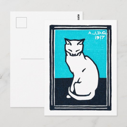 Sitting White Cat, Julie de Graag Briefkaart (Voorkant / Achterkant)