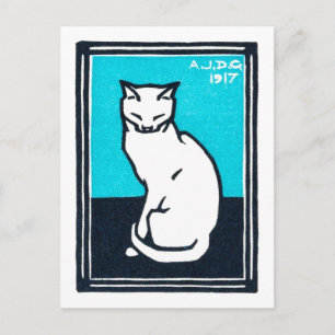 Sitting White Cat, Julie de Graag Briefkaart