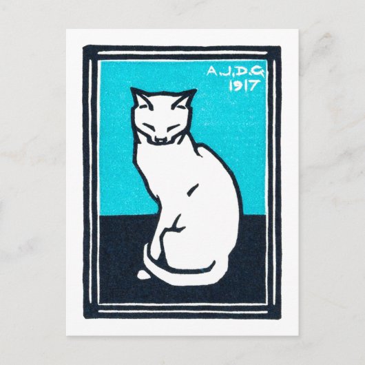 Sitting White Cat, Julie de Graag Briefkaart (Voorkant)