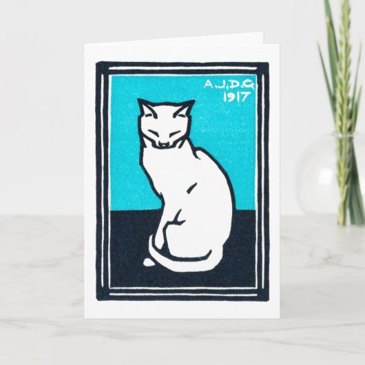 Sitting White Cat, Julie de Graag Kaart (Voorkant)
