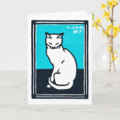 Sitting White Cat, Julie de Graag Kaart (Gele Bloem)