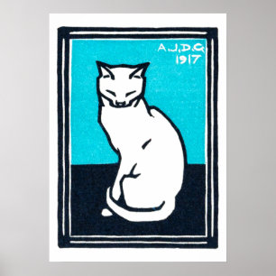 Sitting White Cat, Julie de Graag Poster