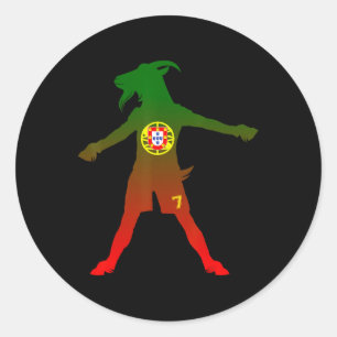 Siuuu Echte Geit Portugal Vlag Voetbal Mannen Vrou Ronde Sticker