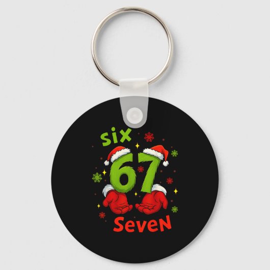 Six 6 7 Seven Christmas Humor Green Hand Festive G Sleutelhanger (Voorkant)