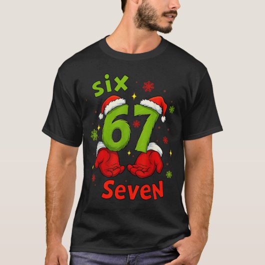 Six 6 7 Seven Christmas Humor Green Hand Festive G T-shirt (Voorkant)