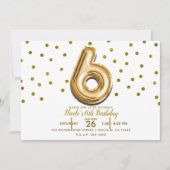 SIX 6 Gouden Ballon & Confetti 6e Verjaardagsfeest Kaart (Voorkant)