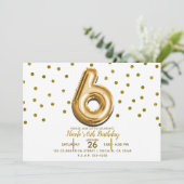 SIX 6 Gouden Ballon & Confetti 6e Verjaardagsfeest Kaart (Staand voorkant)