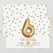 SIX 6 Gouden Ballon & Confetti 6e Verjaardagsfeest Kaart (Voorkant / Achterkant)