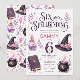 Six and Spellbinding Witch 6th Birthday Kaart
