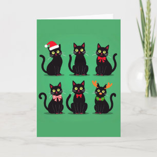 Six Black Cats Christmas Kaart Holiday Funny Pet