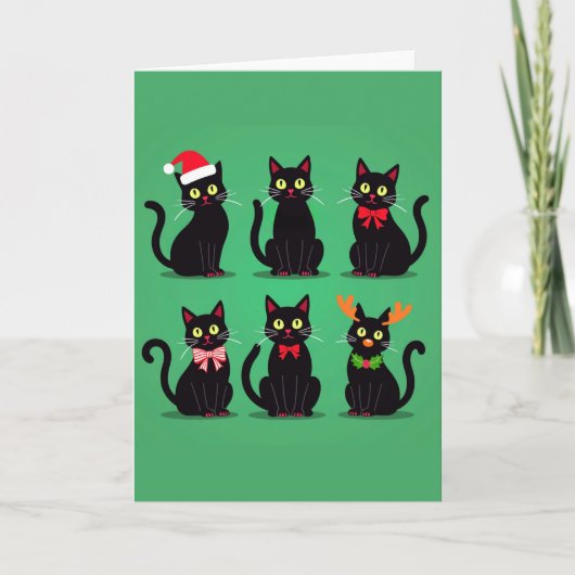 Six Black Cats Christmas Kaart Holiday Funny Pet (Voorkant)