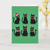 Six Black Cats Christmas Kaart Holiday Funny Pet (Gele Bloem)