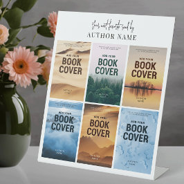Six Book Covers Minimalist Meet the Author Event Reclamebord Met Voetstuk
