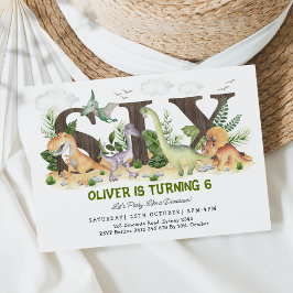SIX | Boy Dinosaurs 6th Birthday Party Invitation Kaart
