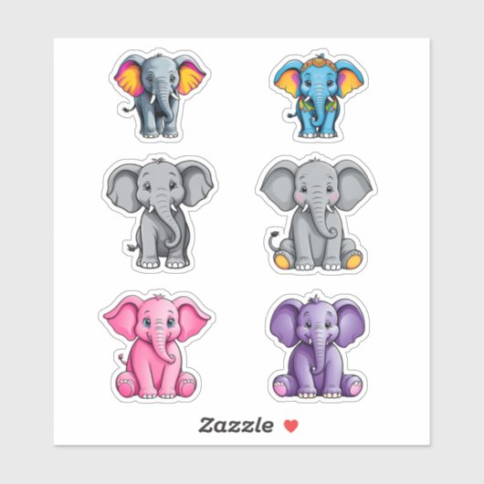Six Cute Baby Elephants Sticker (Vel)